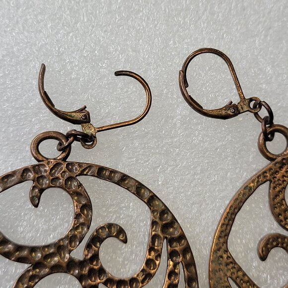 Round Antique Bronze Hued Filigree Earrings - Picture 5 of 12